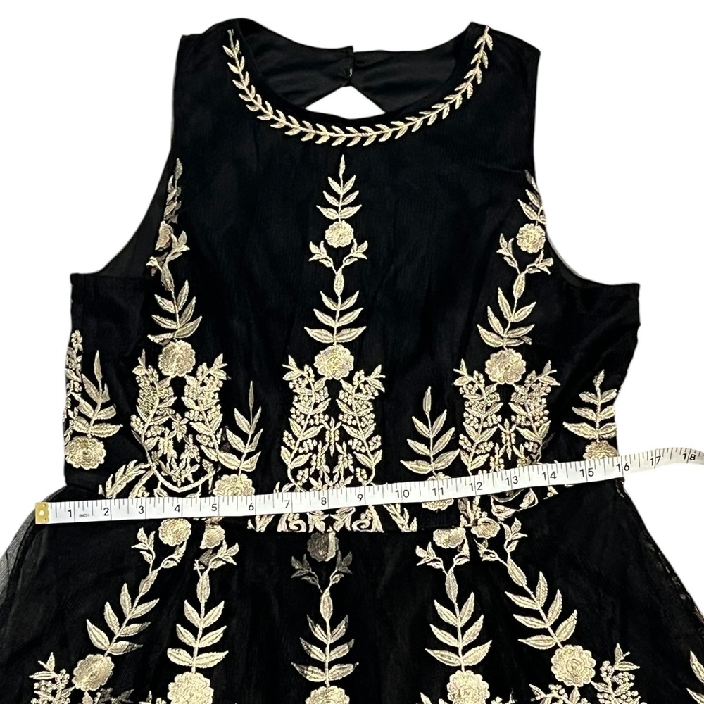 NWT Altar'd State Black Gold Embroidered Mini Dress L Fit & Flare Party - Picture 10 of 10